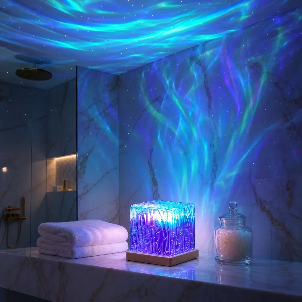 RGB LED Light Up Cube Mood Lamp - 16 RGB Colors, Remote & Touch Control, USB-C Powered, 360° Ambient Lighting, Dynamic Wave Effect, Adjustable Dimmable Nightlight, USB-C Powered, Gamer Room Decor, Crystal Cube, Desk Lamp