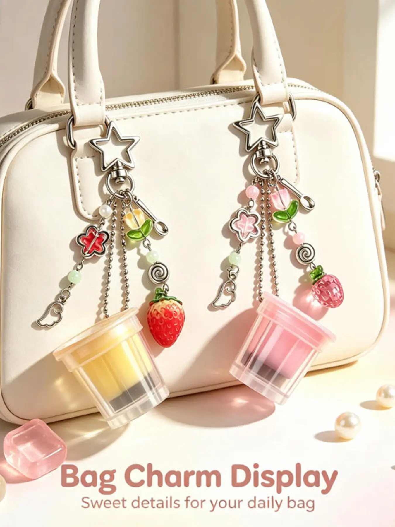 Cute 3D Pudding Cup Keychain Mini Dessert Strawberry Star Metal Pendant Sweet Aesthetic Bag Charm Decorative Accessory for Women Girls Gift