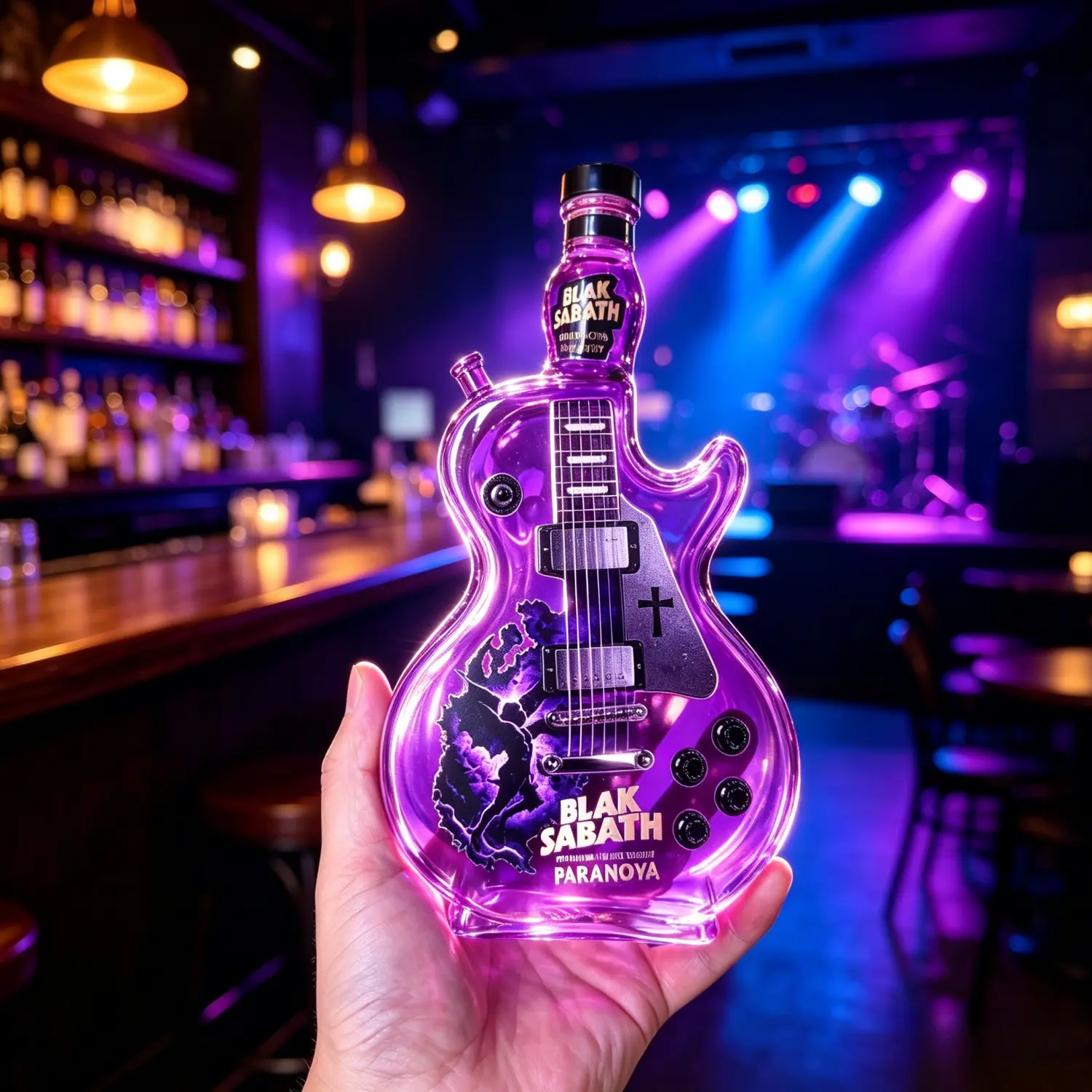 Hand Blown High Borosilicate Glass Sabbath Guitar Liquor Bottle, Unique Guitar Shaped Whiskey Wine Decanter, Rock Fan Gift