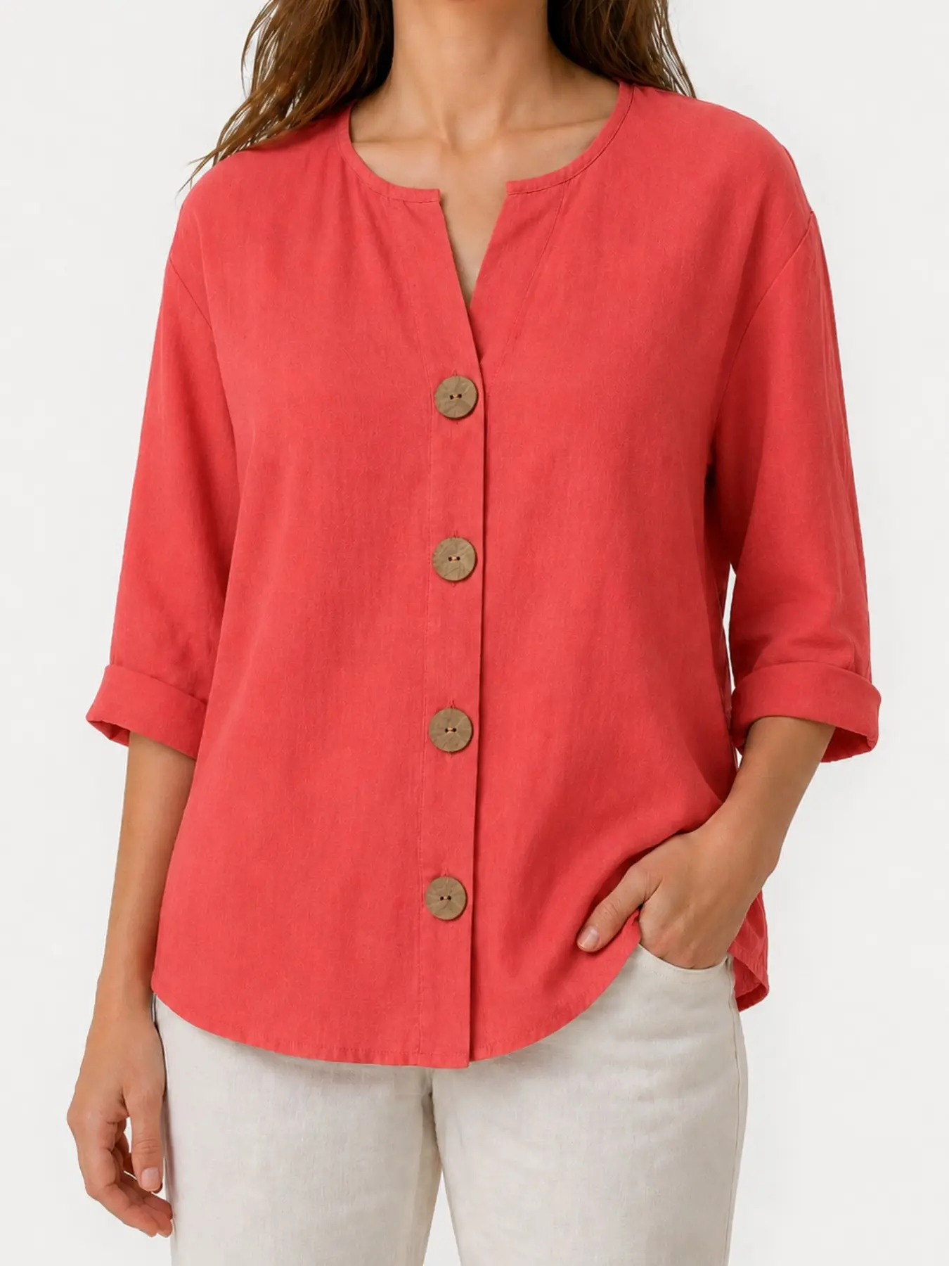 Women's Summer Loose-Fit Button-Down Blouse Shirts, Casual Elegant 3/4 Sleeve Top, Ideal for Daily Wear, Travel, Vacation, the Beach, and Bohemian Style