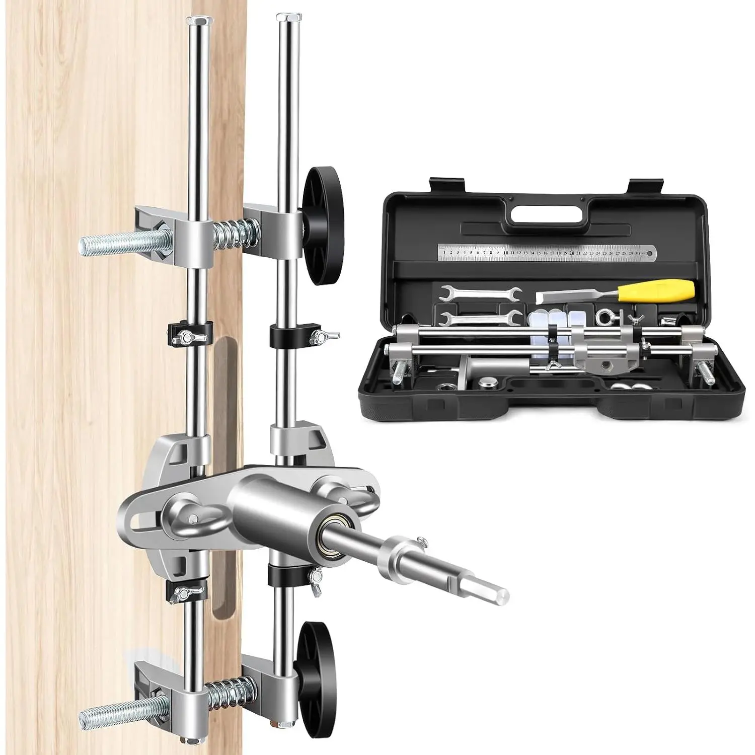 Door Mortise Lock Jig, Door Lock Installation Kit with 18mm 22mm 25mm Tungsten Steel Cutters, Door Lock Hole Opener Kit, Mortising Machine Mortise Jig Lock Mortiser for Carpenter  Wooden Doors