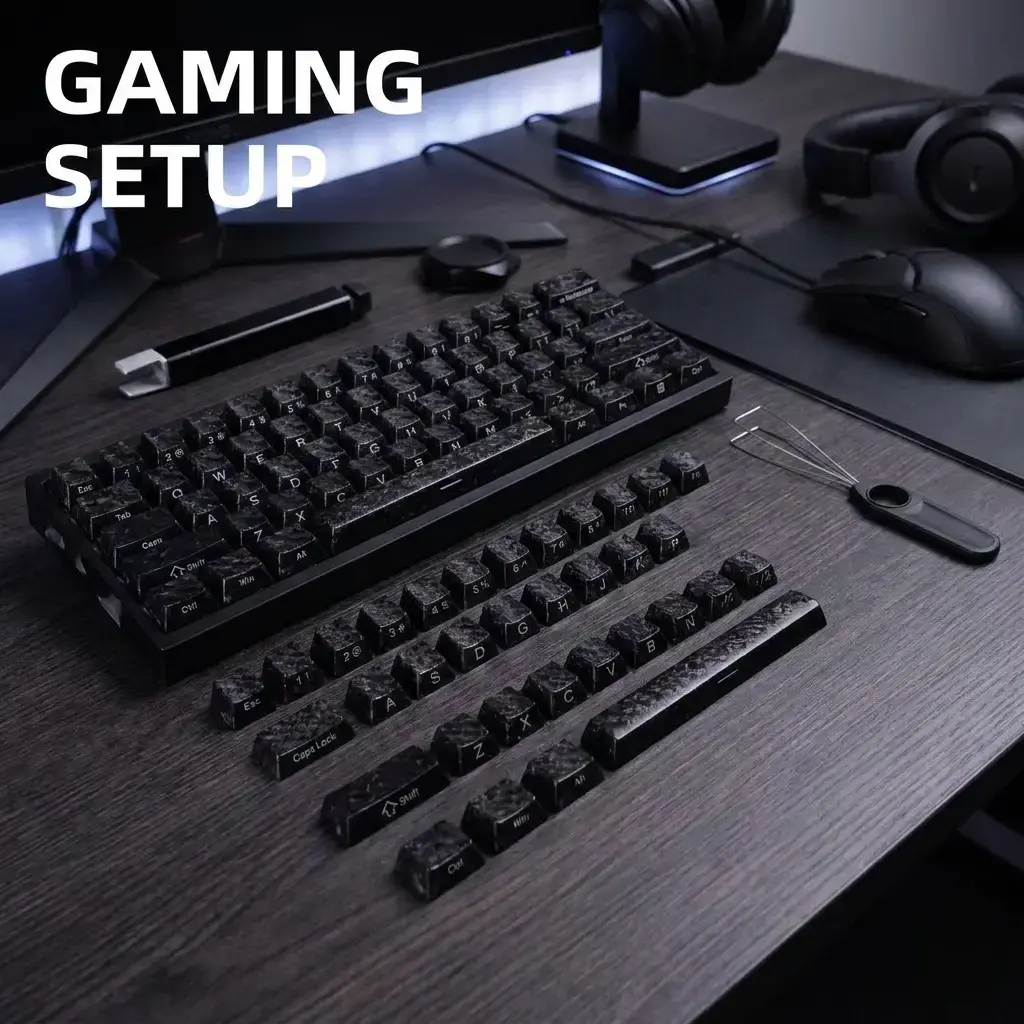 Carbon Fiber Side Engraved Keycaps Durable Gaming Backspace Caps Lock Ctrl Shift 119 Keys Wooring Bee Magnetic Axis Compatible Mechanical Keyboard Universal Fit Keycaps Only