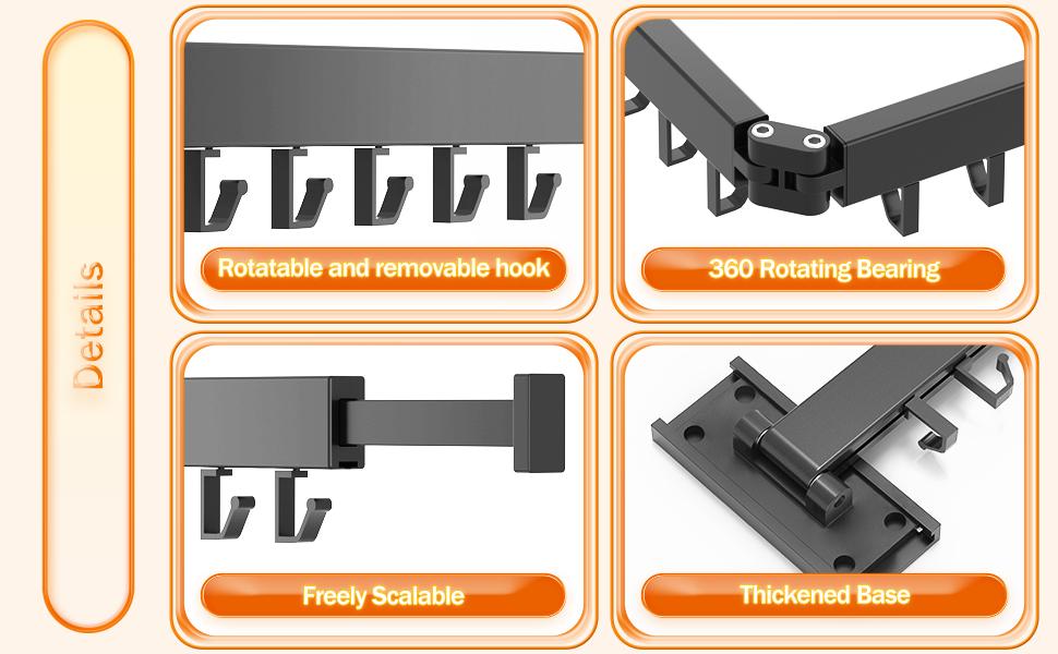 Clothes Rack, Wall-Mounted Clothes Rack, Foldable, Extendable, Foldable (J-Hook)