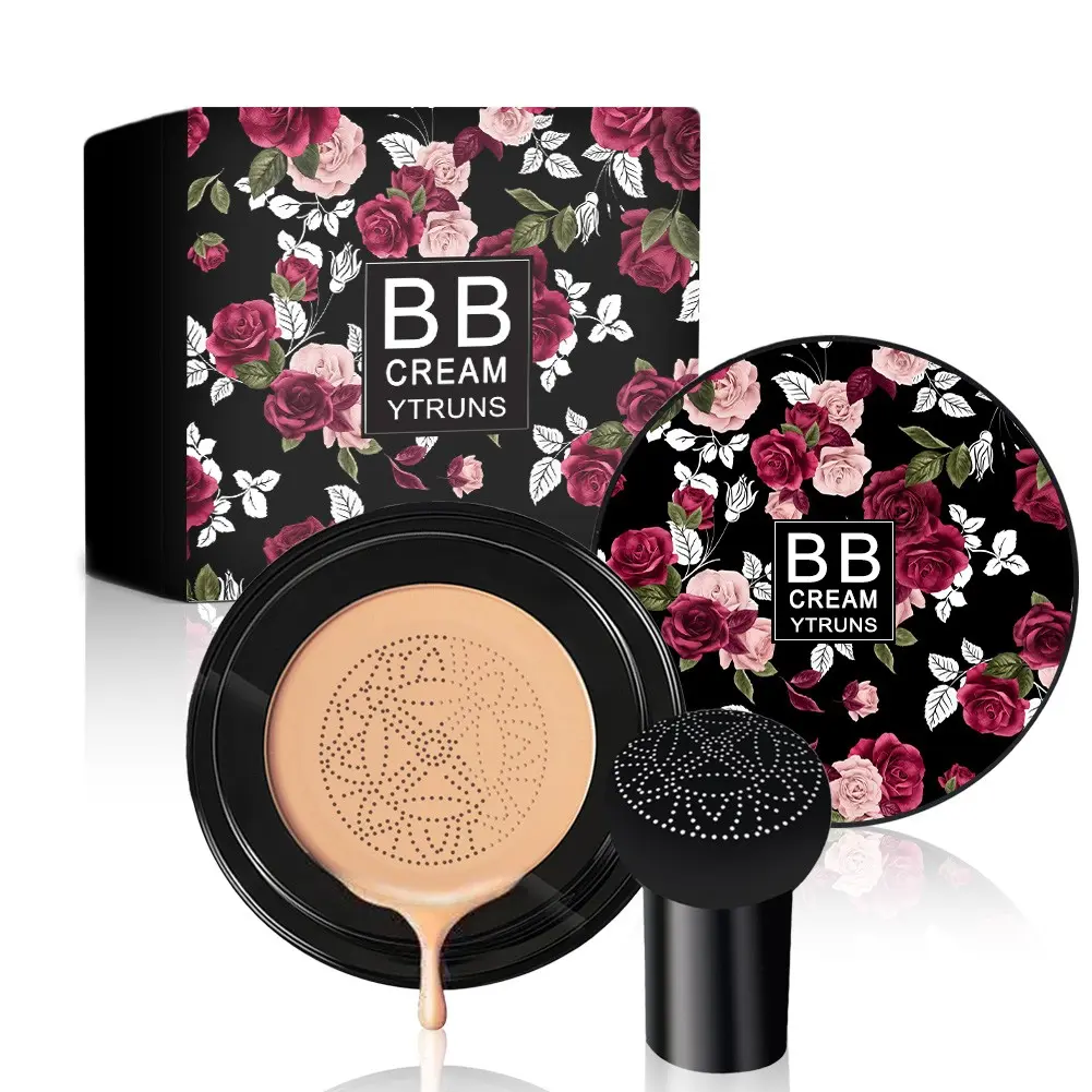 Mushroom Head Air Cushion Tinted BB Cream, Cushion Foundation with Mushroom Puff, Concealer Makeup Base for Facial Imperfections, Brightening Natural Nude Finish, Even Skin Tone Face Makeup for Daily Wear, Party, Travel and Photo Looks