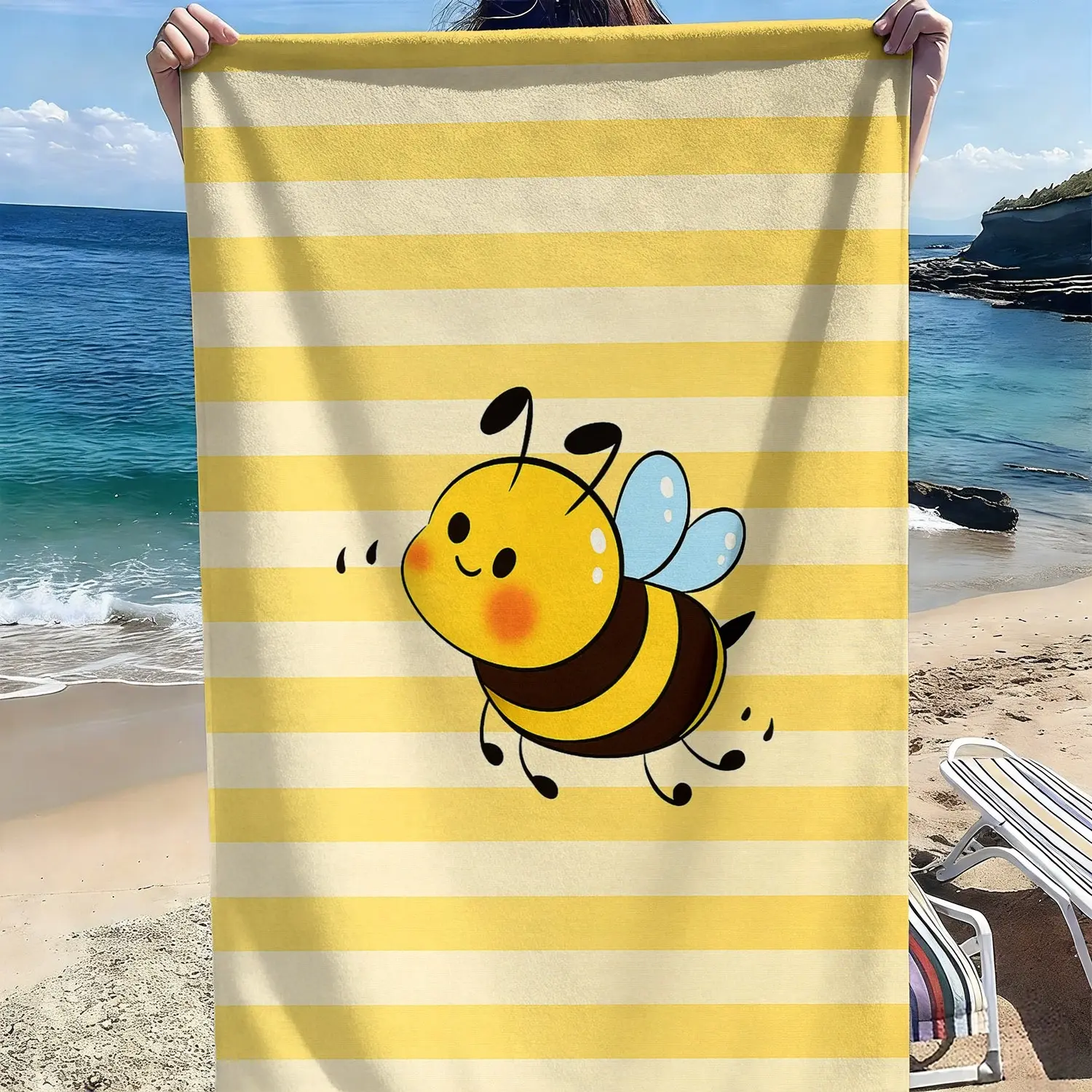 1pc Bee Bath Towel - Quick-Dry Microfiber Beach Towel Quick Dry Towels Suitable for &, Super Absorbent Soft Pool Towel with Bee Print, Ideal for Swimming, Bathing, Summer Vacations, Beach Parties - Gift for