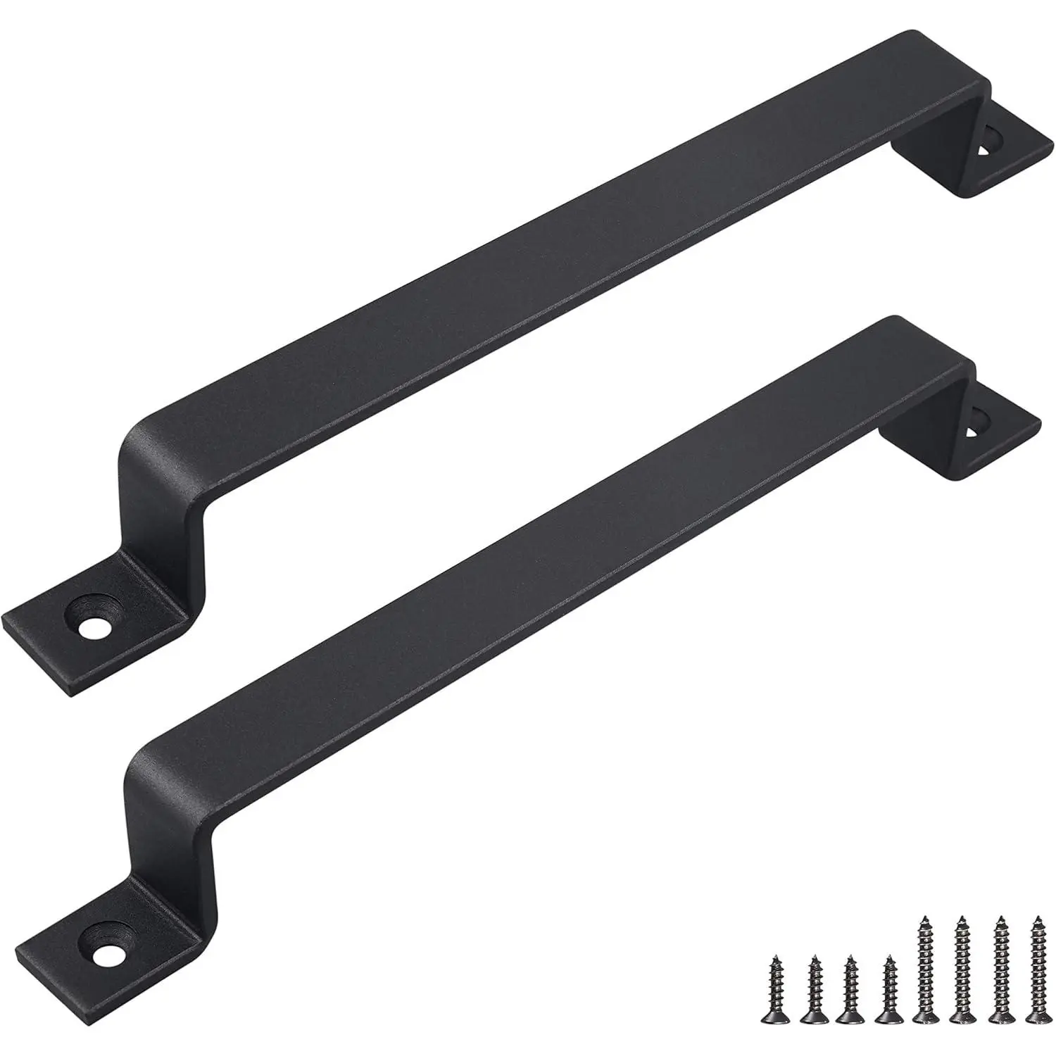 FaithLand Barn Door Handle, Black 12 inch Gate Handle Set (Pack of 2), Door Pull, Pull Handle for Sliding Door Cabinet Closet Drawer Garage Shed- 2 Sets of Different Lengths Screws Included
