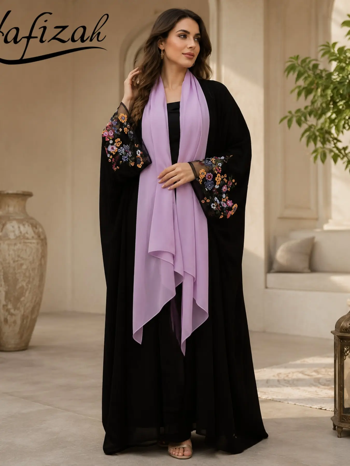 Luxurious Floral Embroidered Women's Abaya, Elegant Cardigan Long Dress, Wide Sleeve Formal Gown, Muslim Fashion Islamic Wear, Ramadan Eid