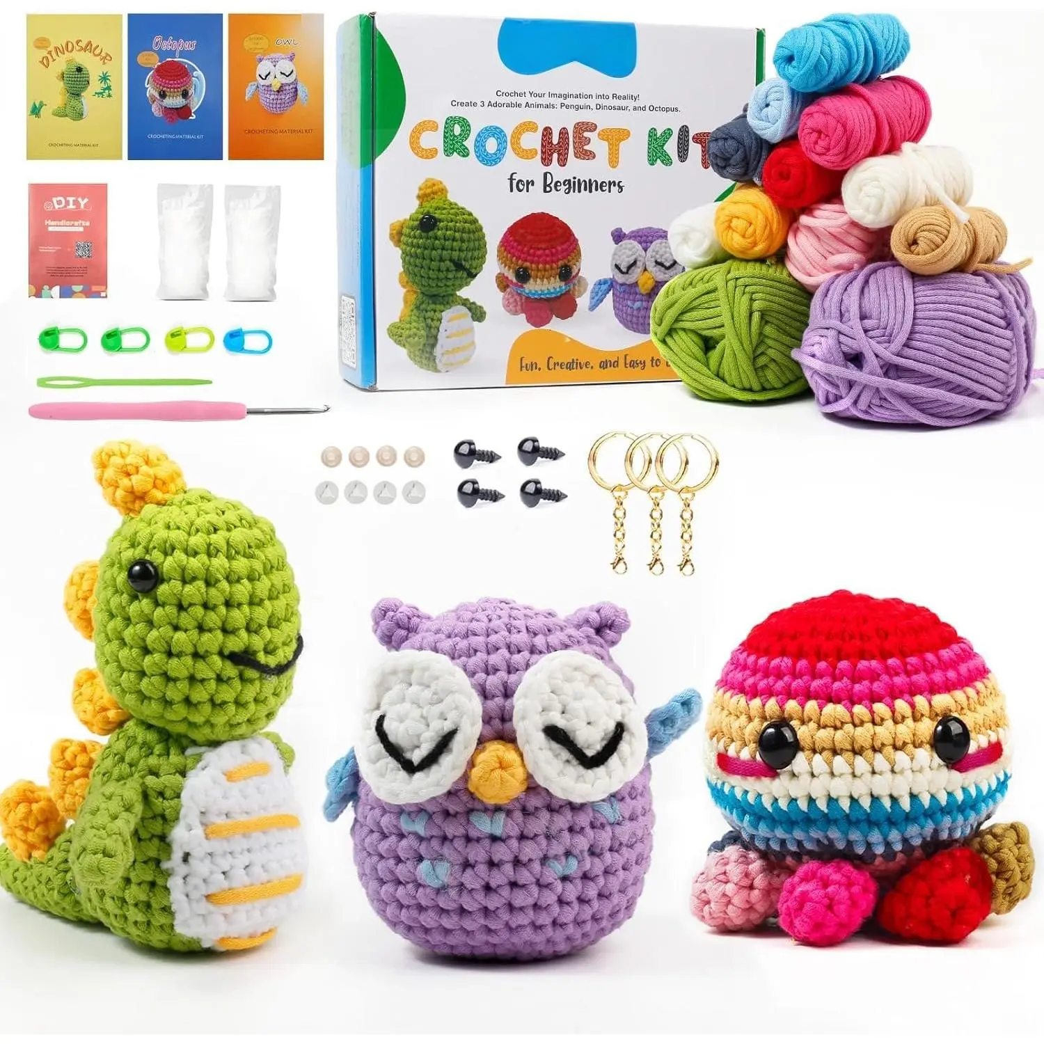 Crochet Kit for Beginners, Crochet  Kit with Video Tutorials & Soft Yarn, Craft Kits for Teens & Adults: , Dinosaur & Octopus Amigurumi Crochet Kit, Easy Knitting Kit, Crafts Crochet Kits