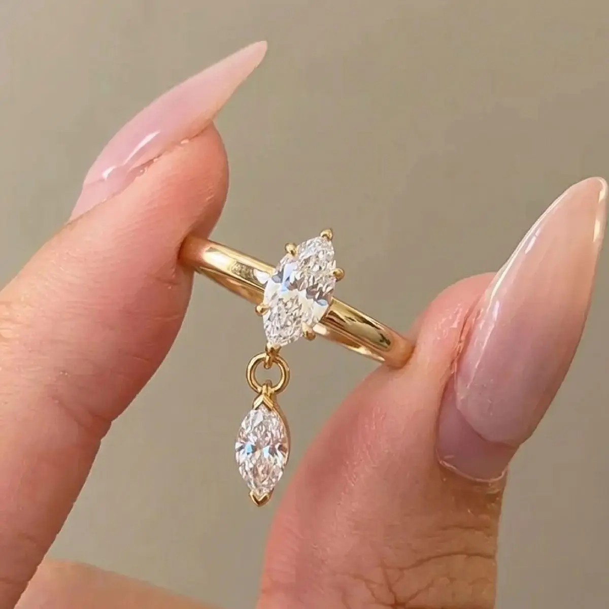 Y2K Vintage Marquise Dangle Sparkling Crystal Charm Ring Coquette Aesthetic Dainty Finger Jewelry Vintage accessories for women