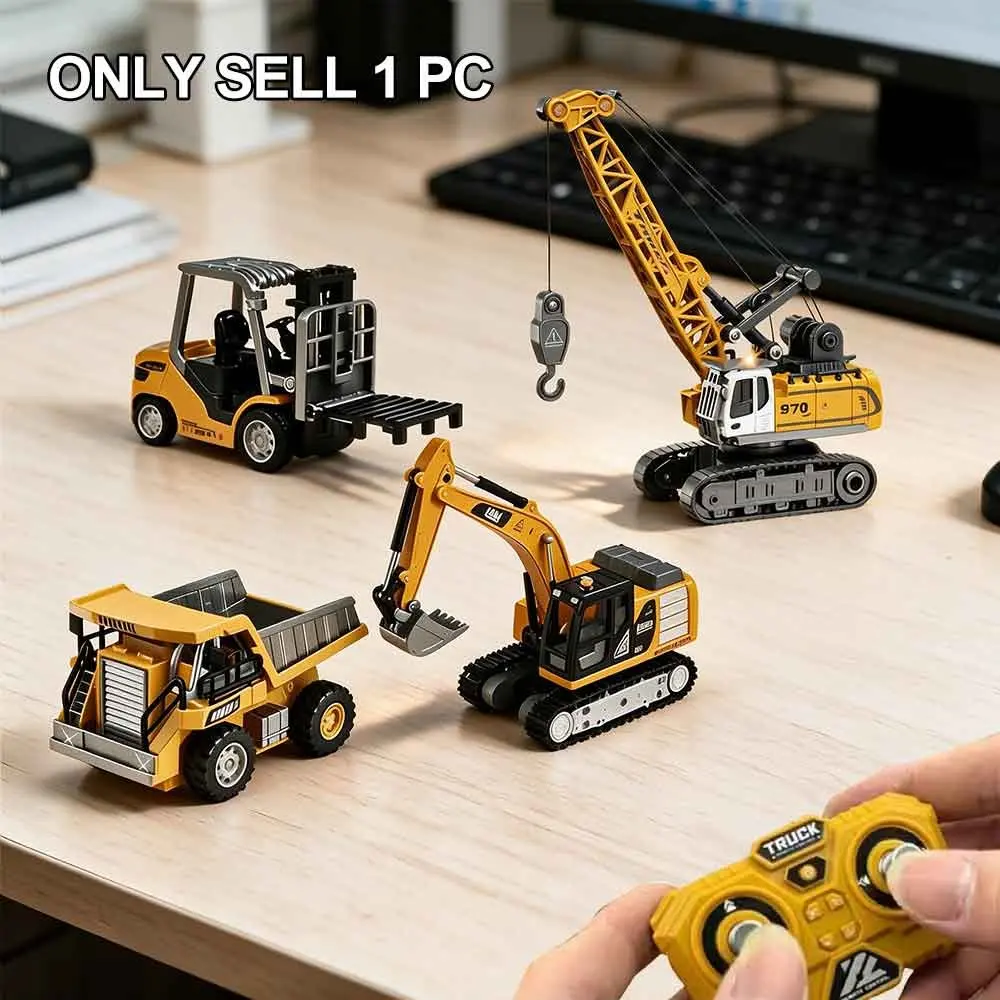 1:64 Remote Control Engineering Vehicle, RC Construction Truck, 2.4g Mini Desktop Alloy Forklift, Excavator, Dump Truck, Crane, Stress Relief Toy, Gift Box