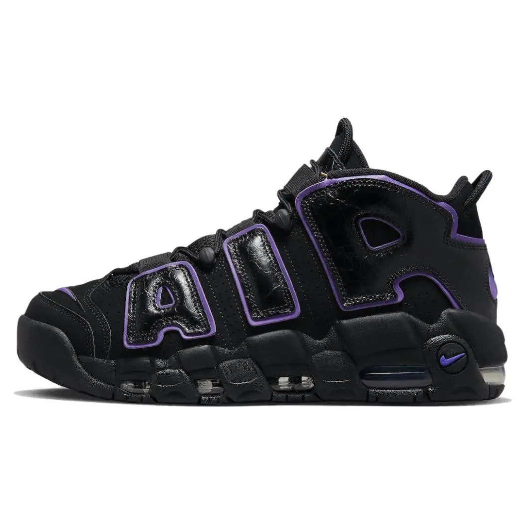 Nike Air More Uptempo Action Grape Retro Basketball Shoes for Men – Black and Purple Mid-Top Verifiable, with credentials and supporting global authentication