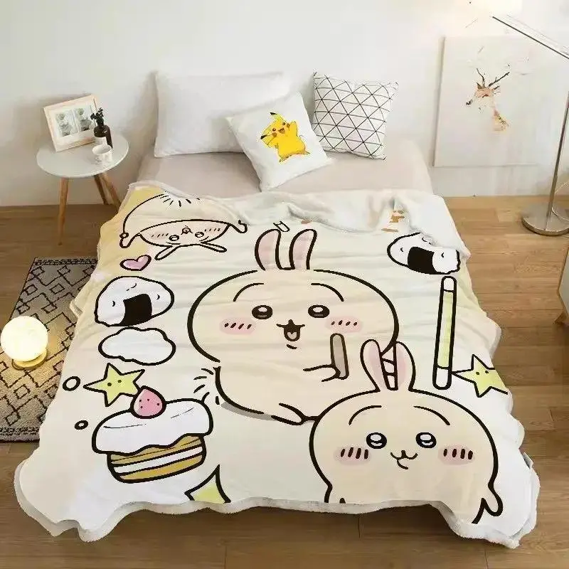 Chiikawa Classic Anime Print Throw Blanket - Soft Plush Fleece Blanket for Bed & Sofa, Multi-Size Home Use Kawaii Room Decor Gift for Anime Fans