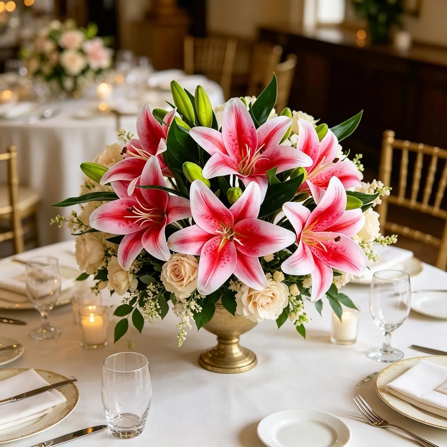 Kimura's Cabin 6Pcs Tiger Lily Artificial Flowers Real Touch Fake Lilies with Stems Faux Lilies Bouquet for Wedding Floral Arrangements Easter Home Table Centerpiece Office Decor(Pink natural room