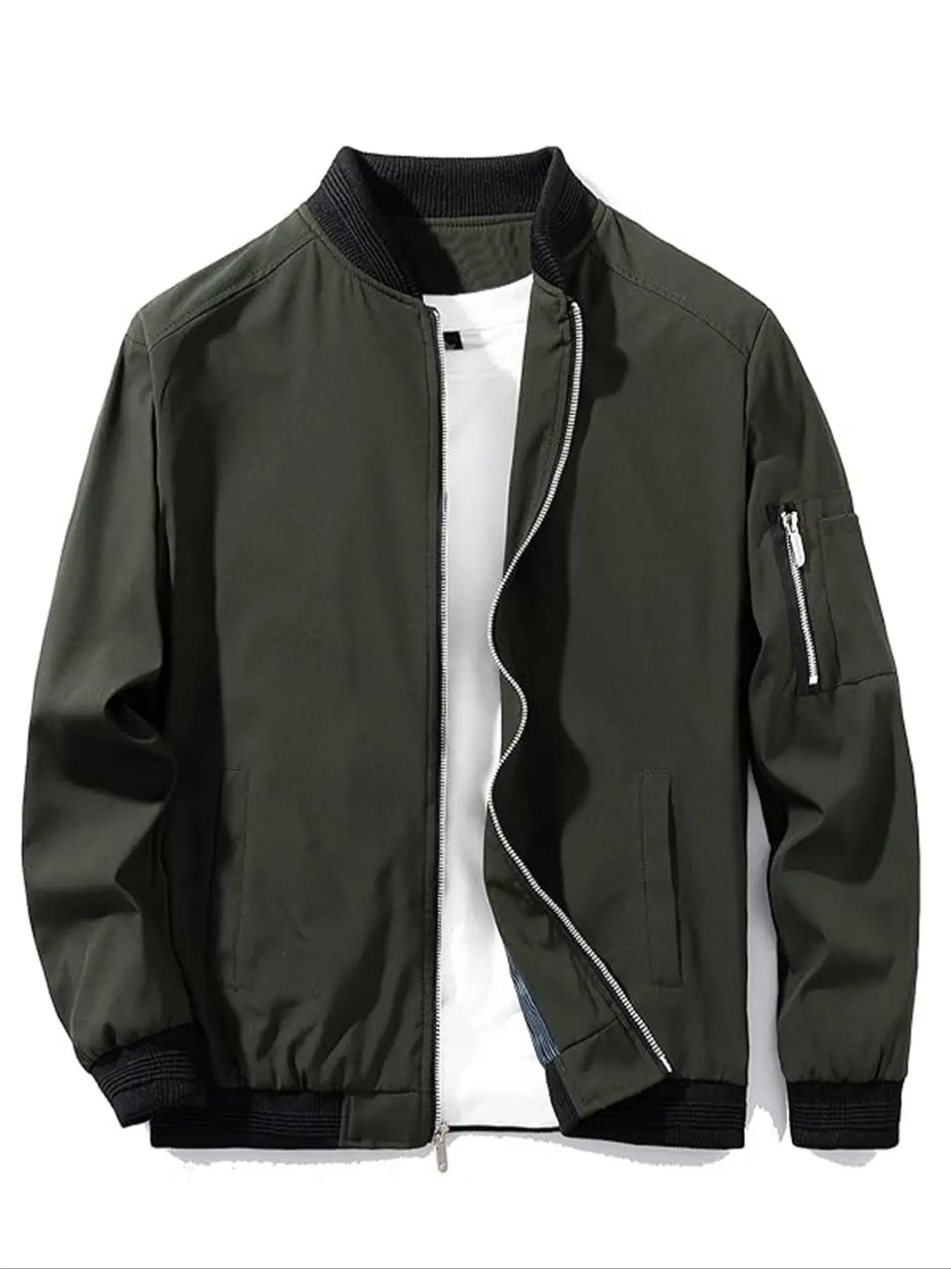 Men's Lightweight Jacket, Casual Fall Winter Coat, Zipper Pilot Jacket with Pockets, Golf Jacket, Windproof Outdoor Men's Outerwear
