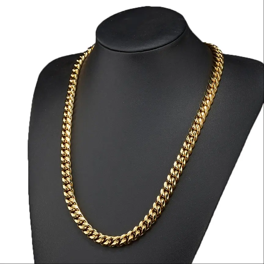 Miami Hip-Hop Style Cuban Link Chain Necklace - Stainless Steel with Nano Vacuum Gold Plating, 6-14 mm Chunky Chain, Heavy Feel, Fashion Statement Jewelry for Everyday Wear & Boy Gifts，Length: 18" – 30"