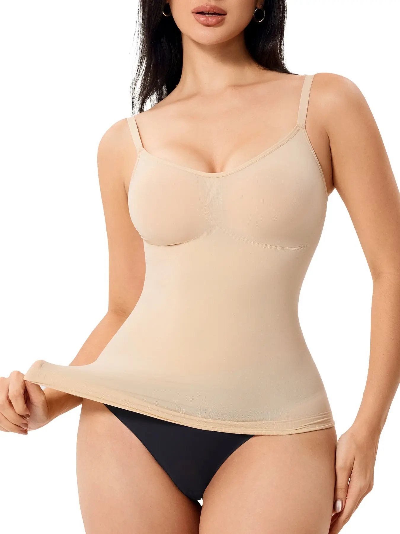 Seamless Knitted Shapewear Tank Top for Women, Adjustable Straps Anti-Roll Edge, High Stretch Belly Control Underwear, Body Shapers