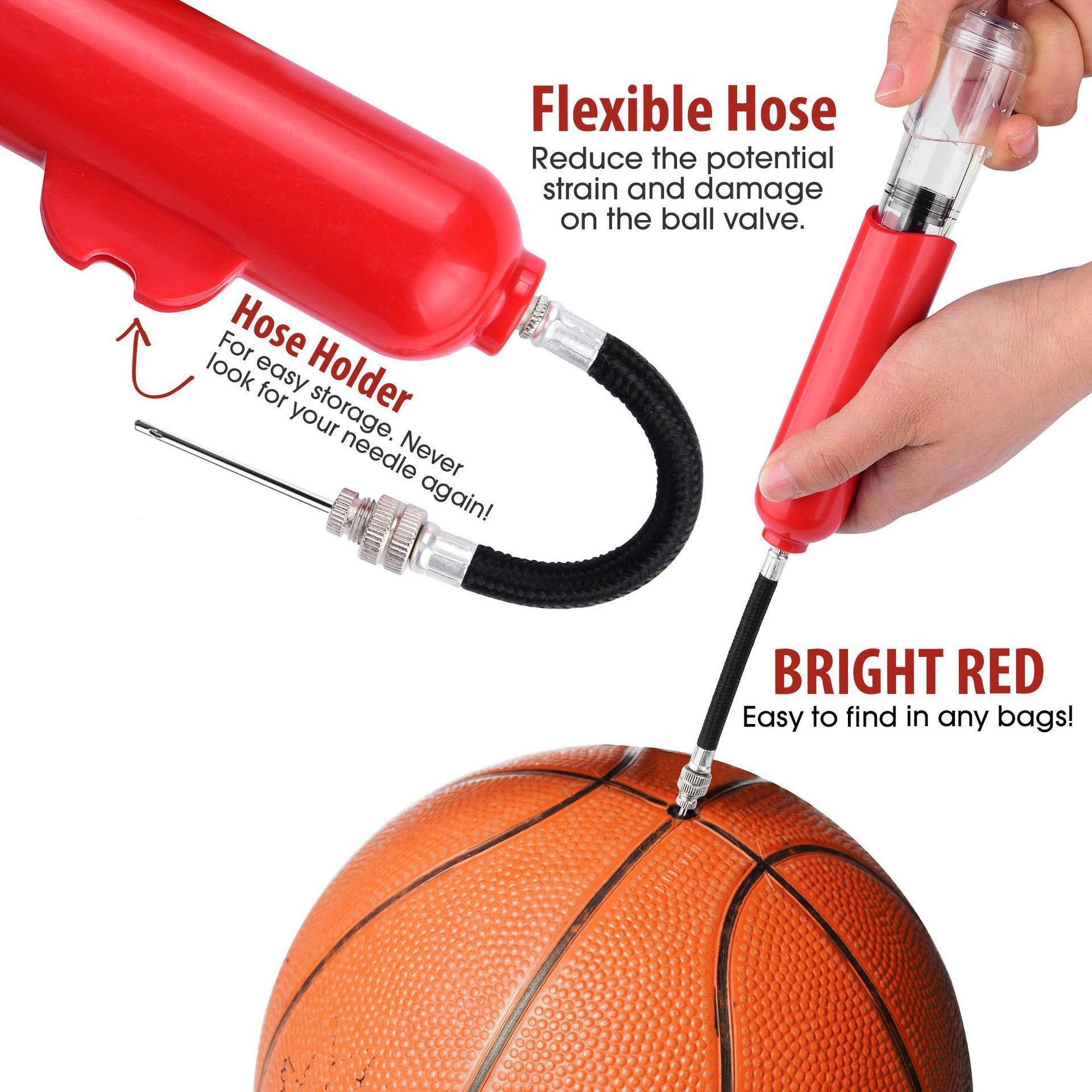 Mini Air Pump with Needle & Nozzle, Portable Double Action Quick Inflation Pump for Basketball, Balloons & All Sports Equipment