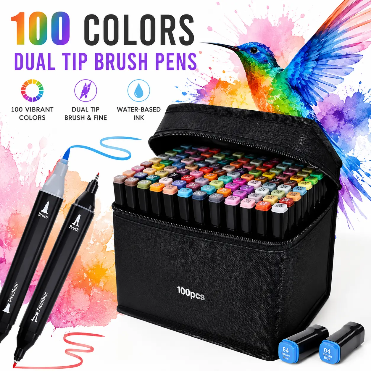 100 Colors Dual Tip Alcohol Markers Set, Art Markers with Brush & Chisel Tips, Permanent Sketch Markers for Adult Coloring, Drawing, Illustration, Calligraphy, Kids & Artists with Carrying Case