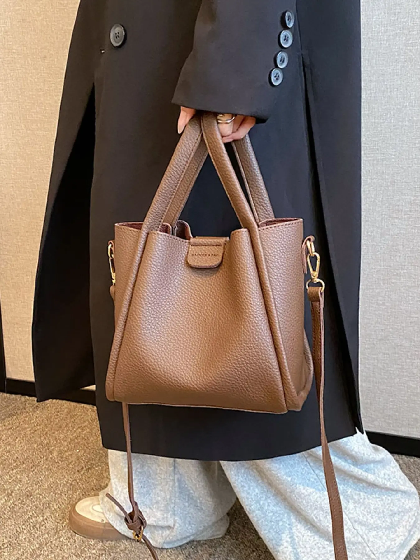 Two-Piece Basket Bag Set, New Retro Simple Fashion Solid Color Commuter Shoulder Bag, Large Capacity Versatile Casual Crossbody Bag