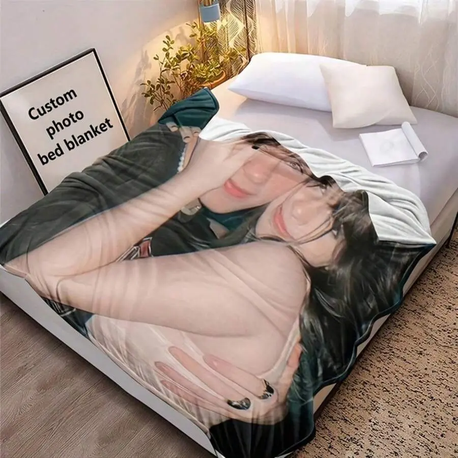 Custom Full Photo Flannel Throw Blanket, Personalized Picture Blanket, Soft Cozy Memory Gift for Couples Family Anniversary Birthday Keepsake Blanket for Couch Bed Bedroom Decor