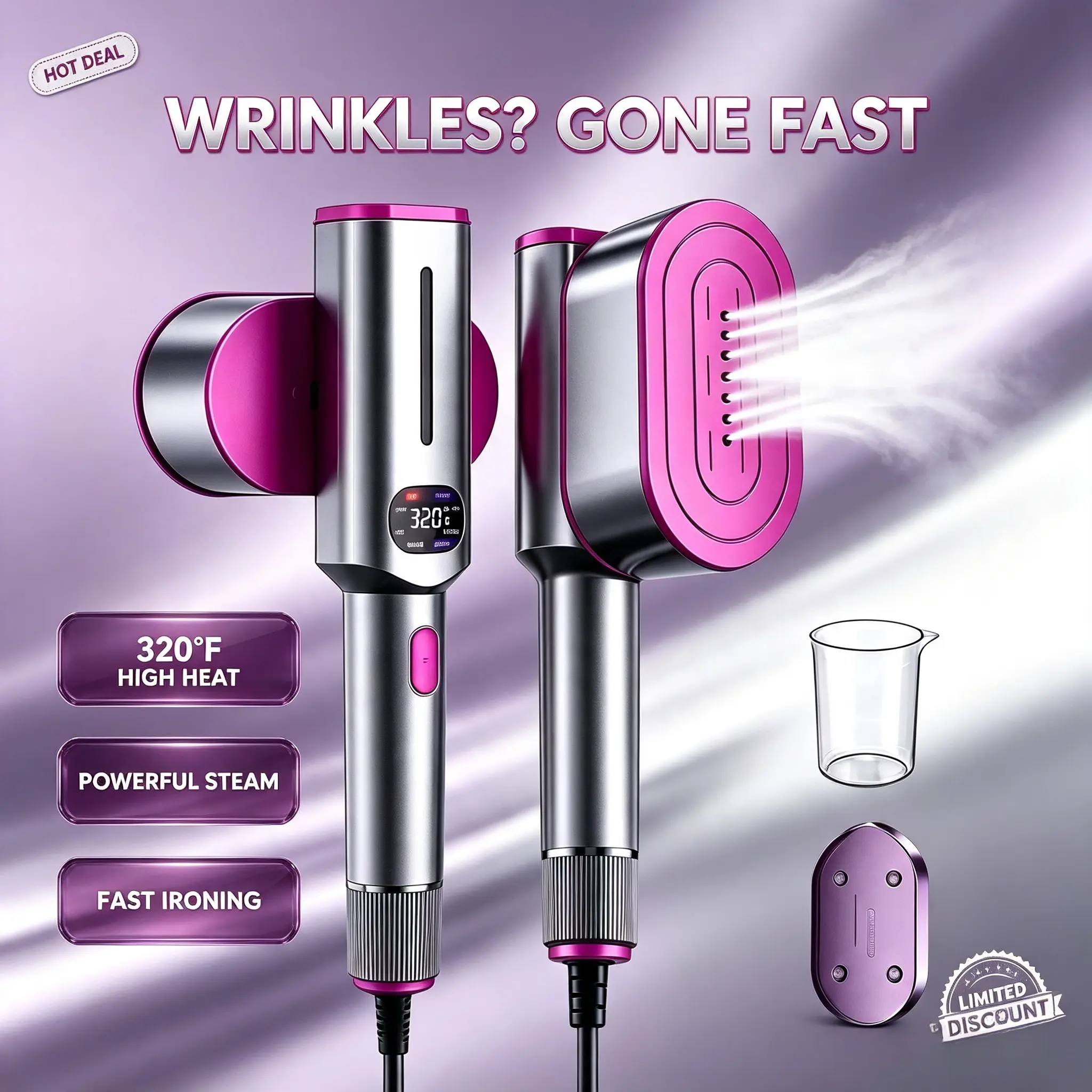 Handheld Garment Steamer for Clothes, Portable Travel Iron with LED Display, Multi-Mode, 15s Fast Heating, 90° Swivel Handle, Wrinkle Remover, Ideal for New Year & Valentine's Gifts