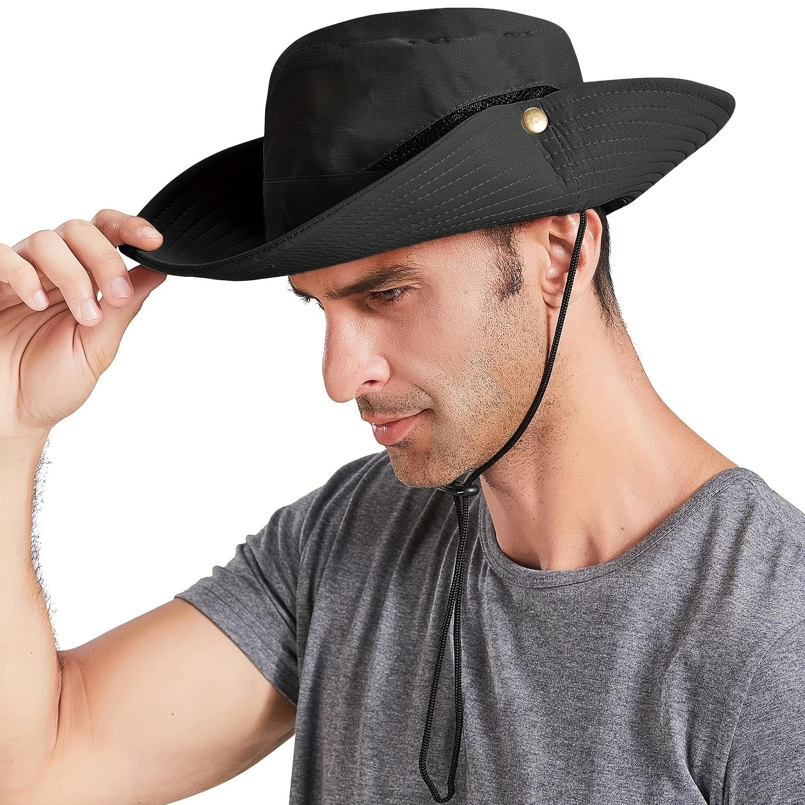 Men's Sun Hat Outdoor UPF50+ Mesh Wide Brim Bucket Safari Cap Foldable Waterproof Boonie Fishing Hats