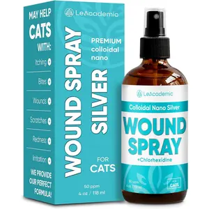 Cat Wound Care Spray 4 Oz, Contains Nano Silver and Chlorhexidine, For Cat Bites Scratches Redness Irritation Post Surgery Sutures, Works Perfect With Cat Cone