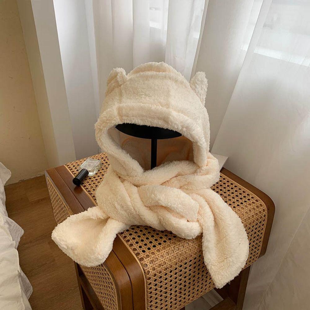 Sweet 3 in 1 Bear Ear Plush Beanie Thickened Ear Protection Plush Scarf Hat Gloves Earmuffs Warm Fleece Scarves Hat Girl