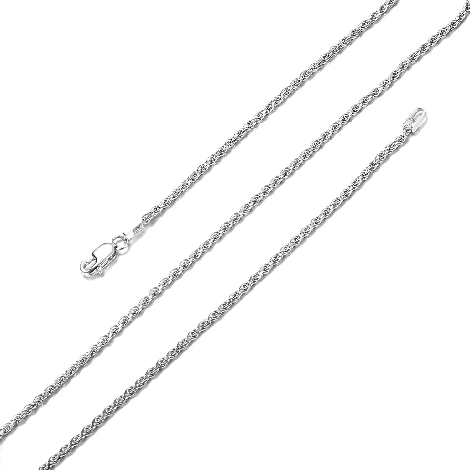 1Pc 925 Sterling Silver Rope Chain Necklace for Women Men, 1.3mm Twisted Chain with Lobster Clasp, Dainty Necklace 66cm