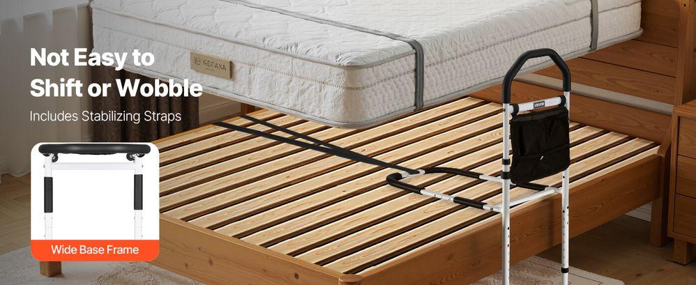 Bed Rail for Elderly, Bedside Assist Rails with Supporting Leg and PU Handrail, Adjustable Height Carbon Steel Pipe Bedside Cane, Bed Bars for Seniors & Patients, Fits King, Queen, Full, Twin