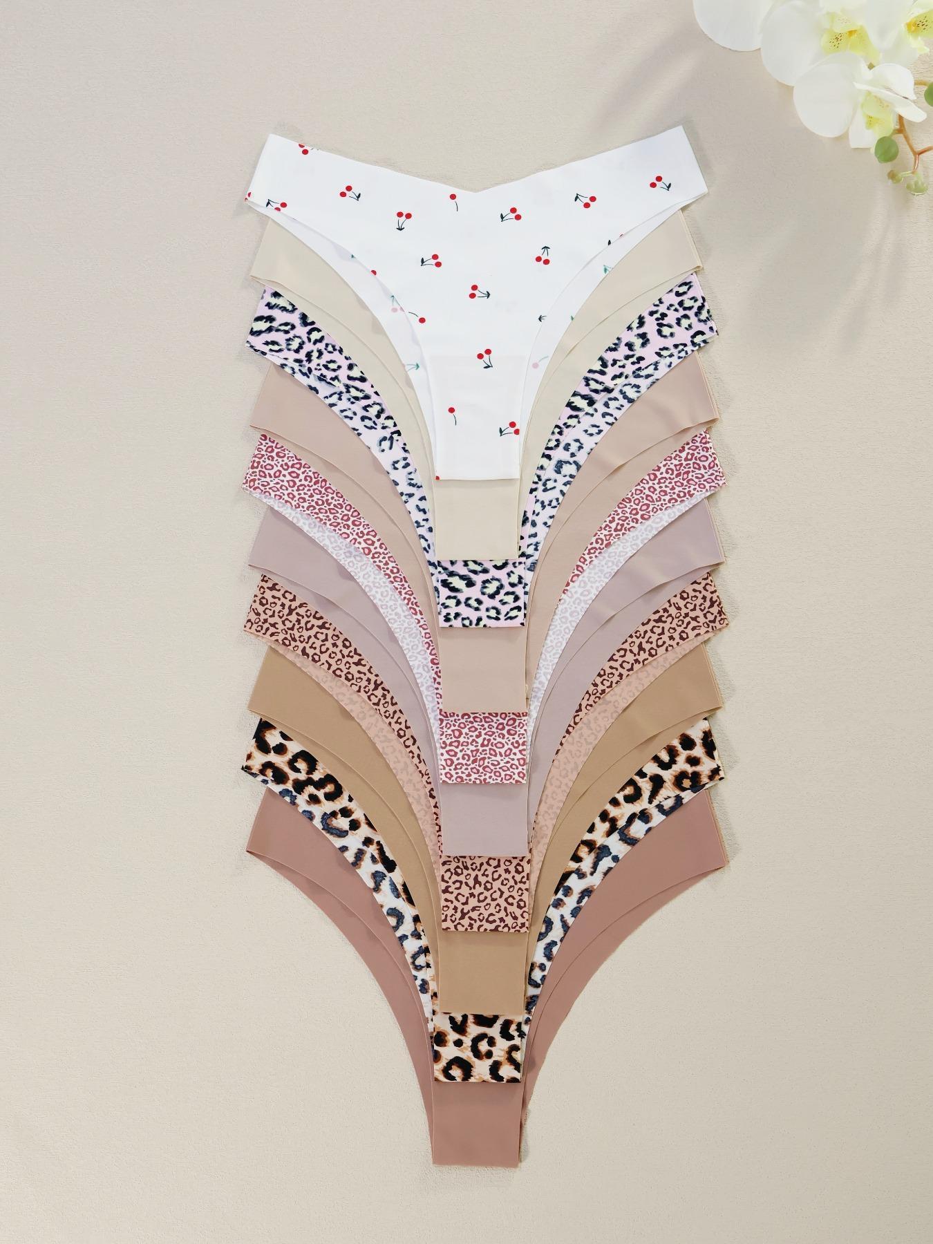 Women's Floral Heart Leopard Print Underwear Set, 3/4/6/7/8/10/12 Pieces, Casual Fitted Design, All Seasons Comfortable Panties