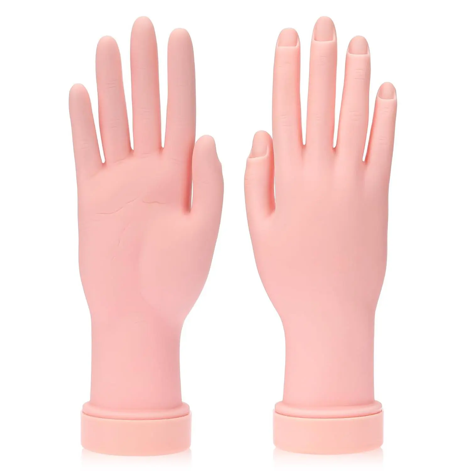 Manicure Practice Hand Set - 2-Pack Adjustable 8.99in x 3.07in High Elasticity Soft Touch Flexible Fake Hands for DIY Manicure Beginners, Nails Supplies Ideal Gift for Sisters