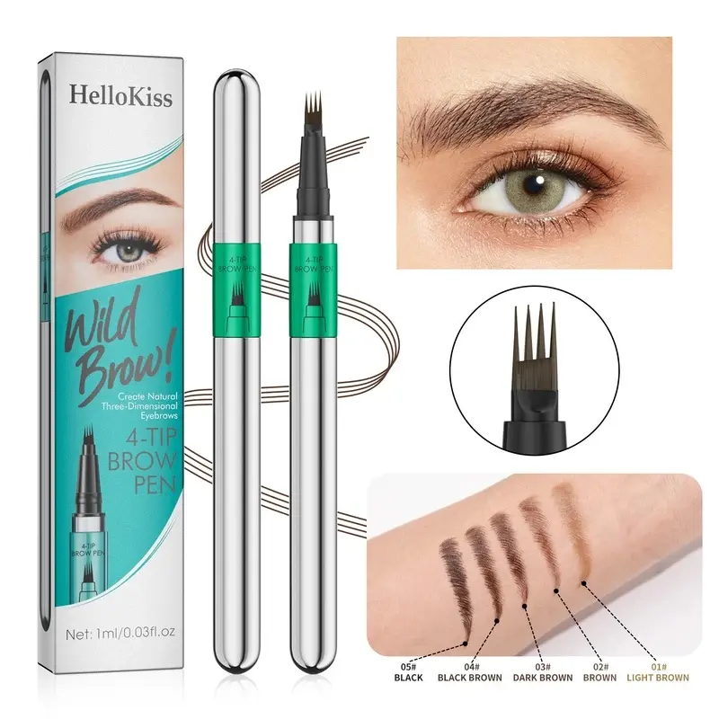 Hellokiss Waterproof Eyebrow Pen, Microblading Eyebrow Pencil With 4 Split Head, Natural Looking Brows Makeup
