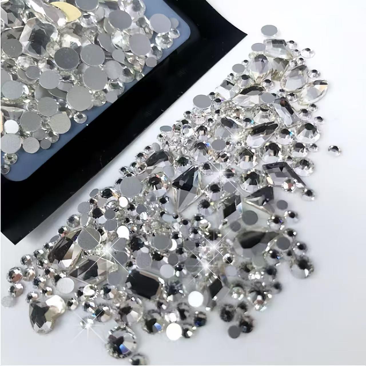 Rhinestone Nail Art Decoration, Glitter Rhinestones, 300pcs/bag Flatback Round Rhinestone & Flatback Odd Shaped Large Cubic Zirconia, Nail Art Accessories