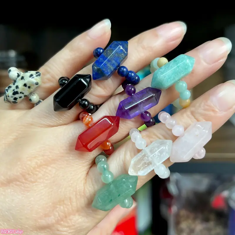 Women's Stackable Hexagonal Beaded Ring Set - Viral Trend 2026 Minimalist Natural Amethyst Finger Jewelry, Matching Rings for Daily Wear, Elegant Niche Anniversary Gift Accessory, Hexagonal Beads