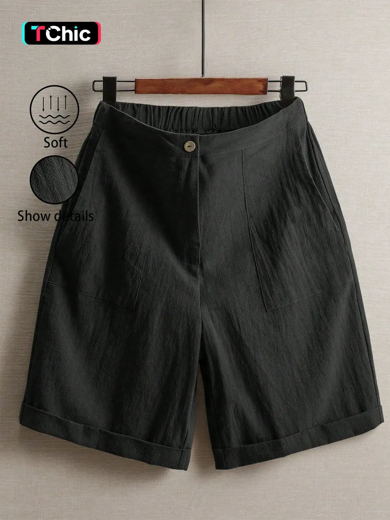 Women's Summer Linen Shorts Bottoms, Thin Lightweight Breathable Solid High-Waisted Wide-Leg Casual Straight Leg Pants, Fashionable Outdoor Sports Wear