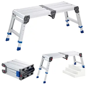 VEVOR Folding Work Platform, Adjustable Height 14.2-20 in, 500 lbs Capacity Aluminum Step Stool, Heavy Duty Non-Slip Platform Ladder, Portable Work Bench for Painting, Cleaning, Home Professional