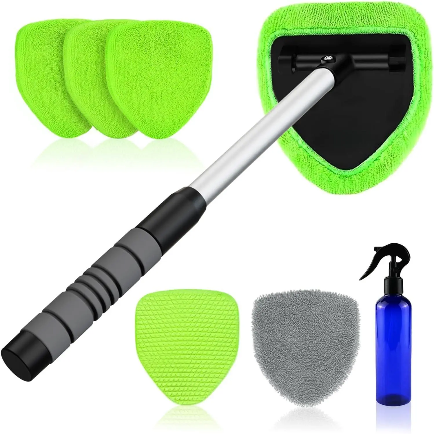 INDELL Interior Windshield Cleaner Tool –  Interior Window Cleaning Kit with Etendable Handle & 4 Microfiber Pads, Auto Wiper Inside Compact Windshield Brush for  &  Windows