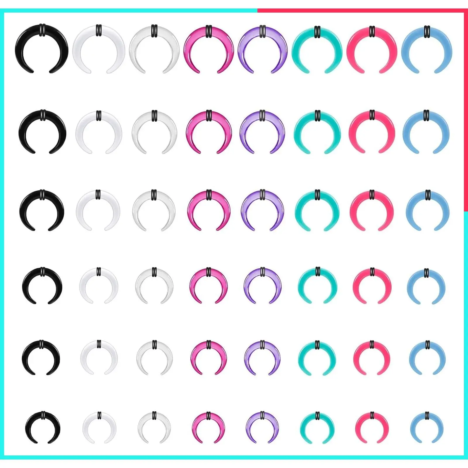 48Pcs Acrylic Septum Stretching Kit with Tapers 14G-4G, Black O-Rings, Spike Horseshoe C Shape Buffalo Pincher Septum Rings for Ear Cartilage Nose Stretching for Women Men