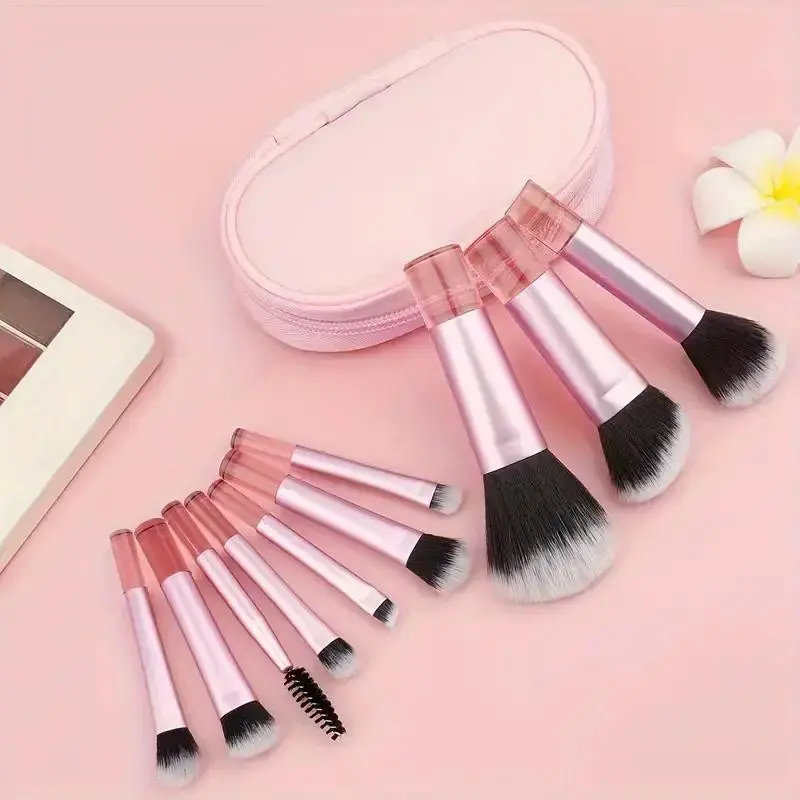 10 Piece Mini Travel Makeup Brush Set, Stylish Simple Design, Portable Storage Bag, High-Quality Soft Face Makeup Brushes, Ideal for Multi-Use Makeup, Beauty Enthusiasts