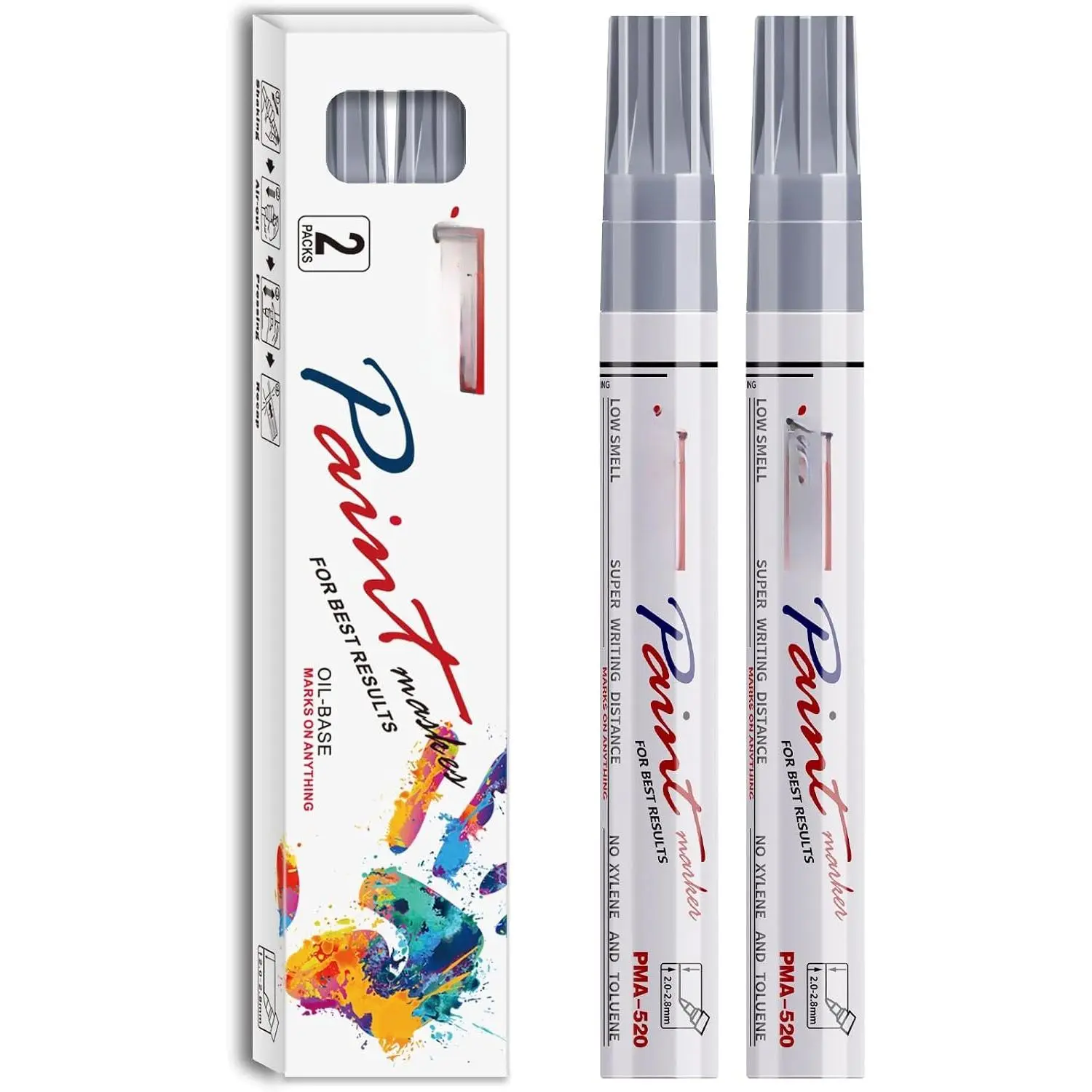 Permanent Markers  Pens, 2 Pack Oil Based  Markers | Metallic, , Quick Dry, Never Fade, Medium Tip Marker Pens for Rock, , Metal, Plastic, Canvas, Glass, Rubber