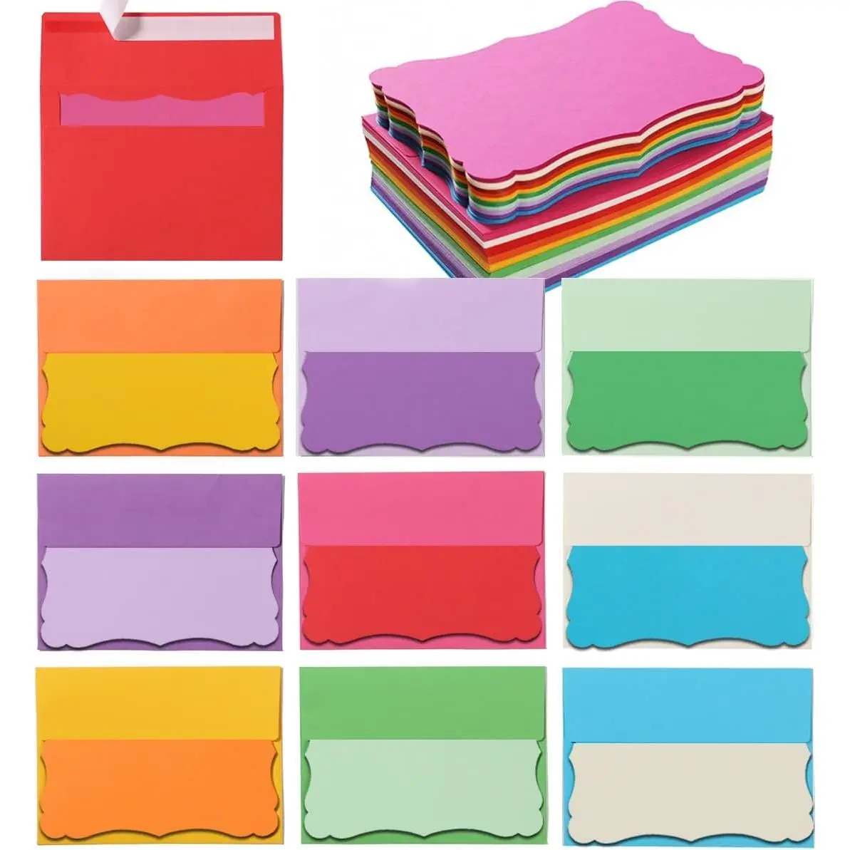 100 Pack A7 Envelopes with 5 x 7 Blank Cards, Multicolored Self-Adhesive, Colorful Business & Invitation Envelopes