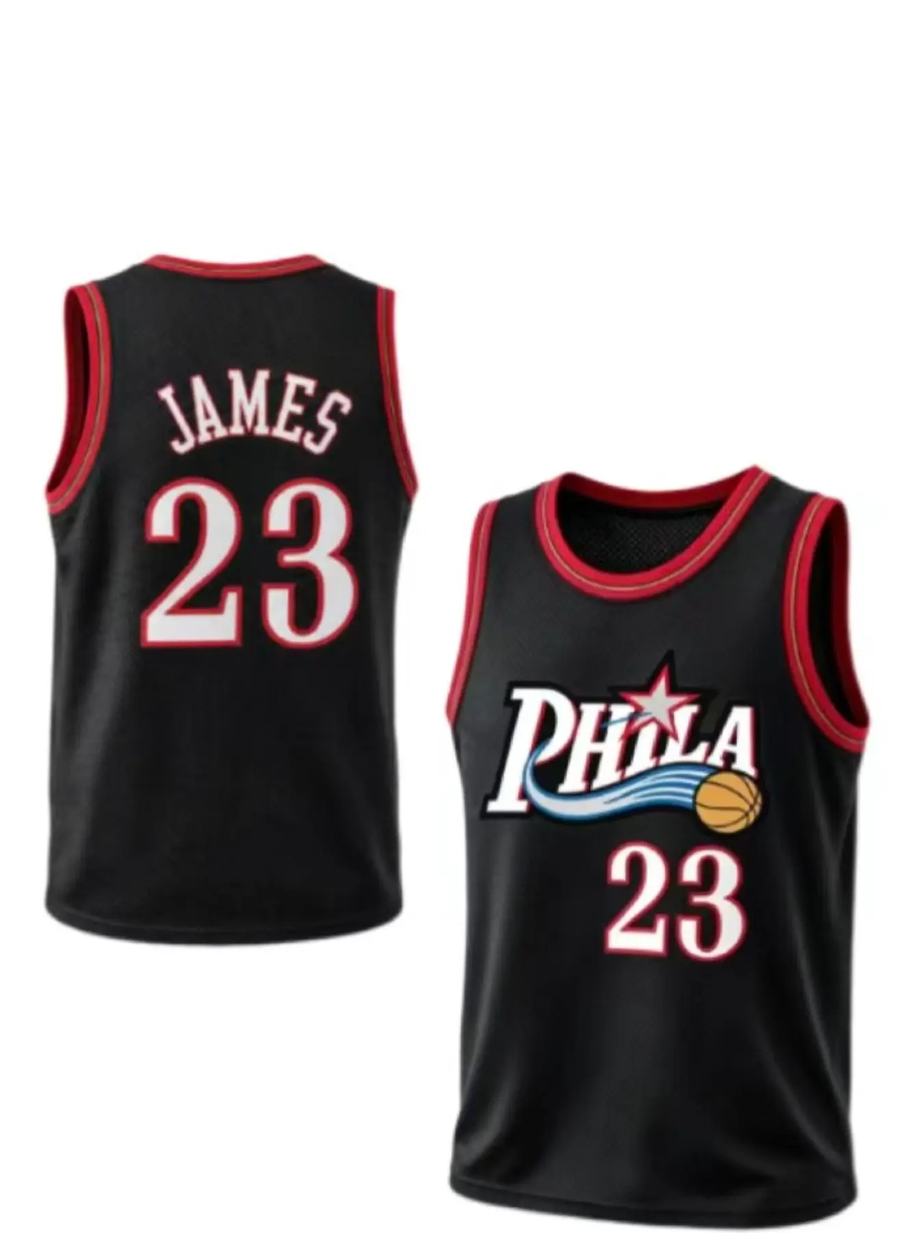 James Philadelphia Classic Retro Jersey, Sleeveless Sporty Loose-Fit, Eyelet Embroidery, All-Season Basketball & Running Wear