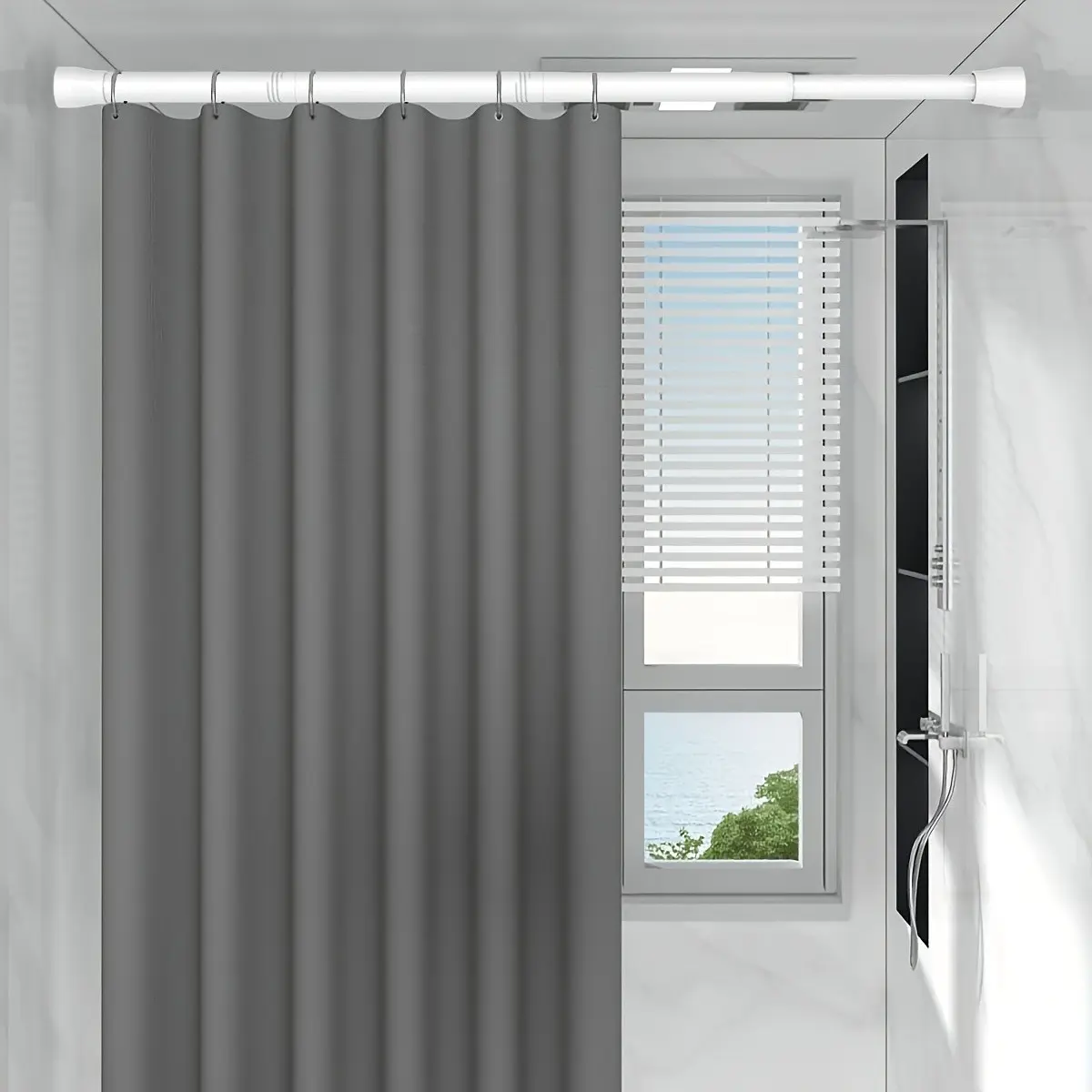 Adjustable Extendable Curtain Rod, 28-78 Inches, Spring Loaded, Wall Mounted, No Drilling, for Windows, Bathroom, Kitchen, Bedroom, Spring Tension Curtain Rod, Adjustable Curtain Rods