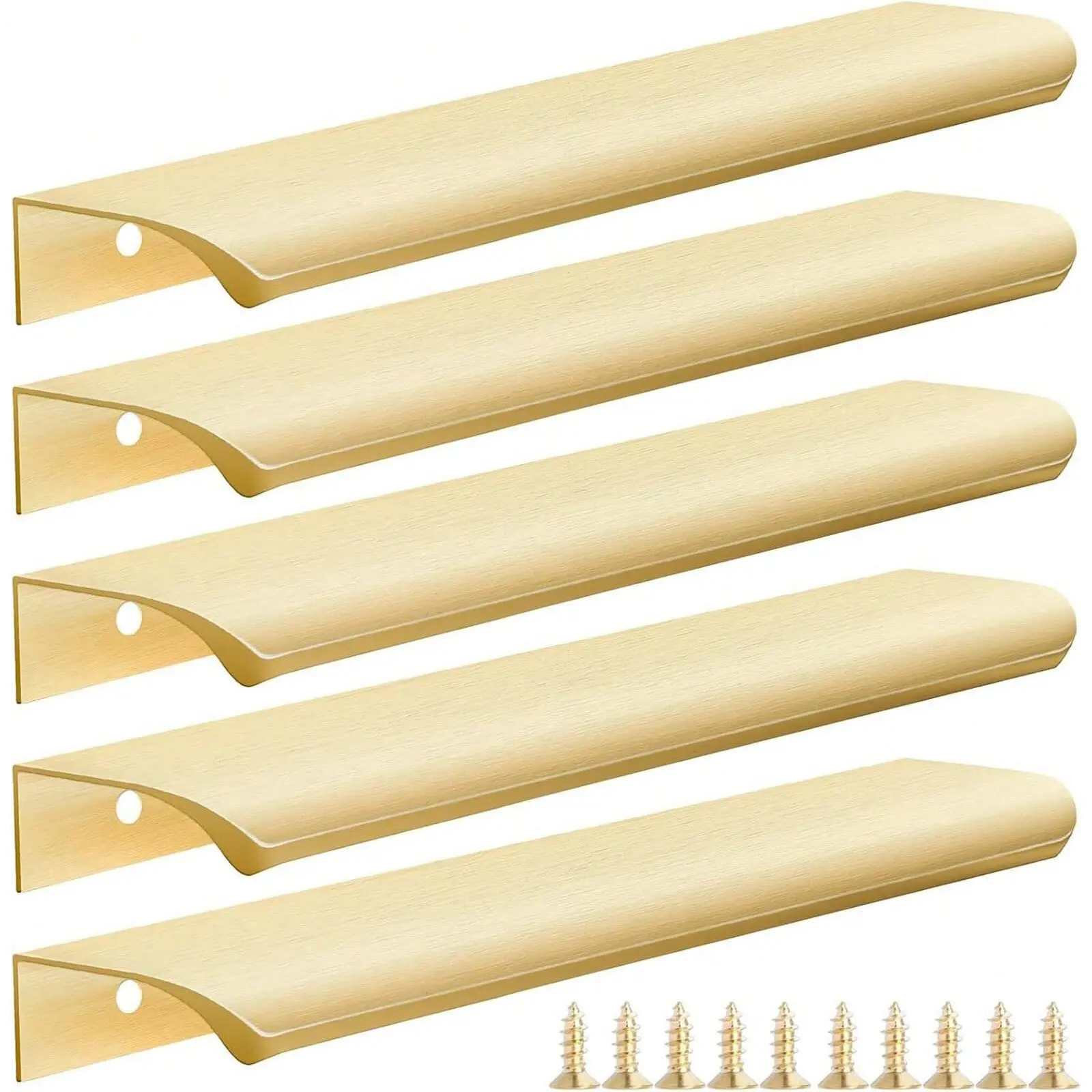 5 Pack Brushed Gold Finger Pulls, Handles for Cabinets Wardrobes 8cm/3.15"Inch,12cm/4.72"Inch,15cm/6"Inch,20cm/7.87Inch,Kitchen Cabinet Pulls Drawer Pulls Aluminum Hidden Pulls for Closet Doors Brushed Gold