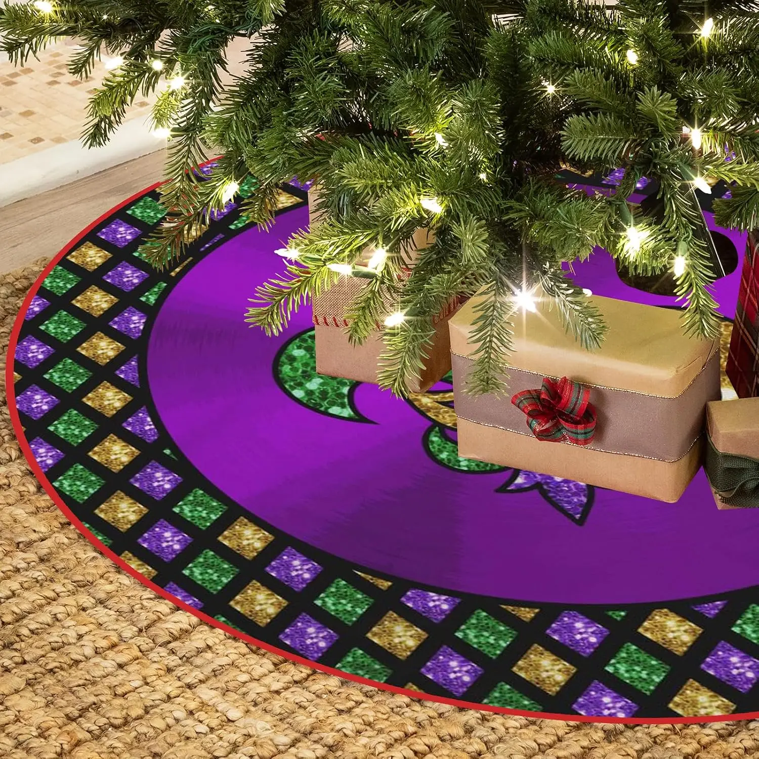 Carnival Tree Skirt Mardi Gras Masquerade Tree Skirts for Carnival Mardi Gras Decorations for Christmas Holiday Party 36 inches
