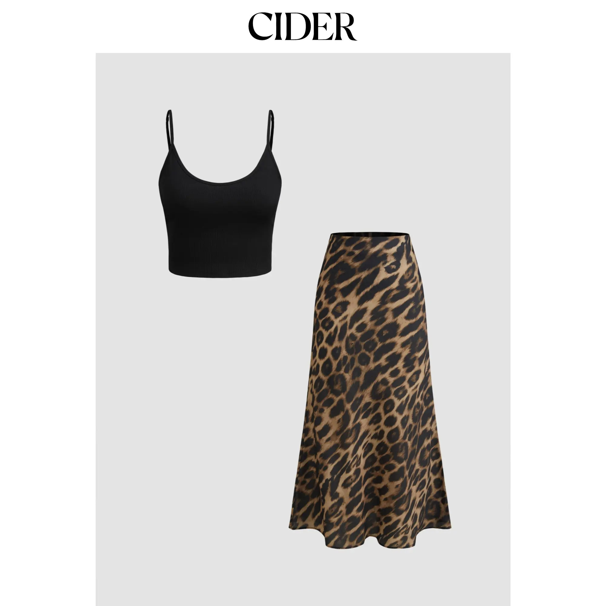 Cider Scoop Neckline Crop Cami Top With High Rise Leopard Maxi Skirt SohoChic
