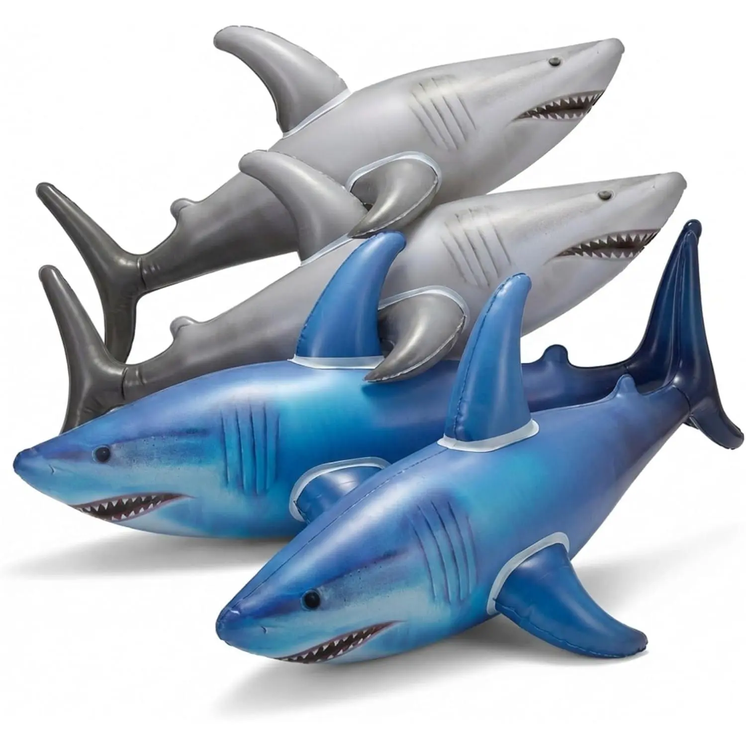 Inflatable Shark Birthday Party Decorations & Pool Toys - 4 Pack (2 Grey, 2 Blue) Large 23-Inch Blow-Up Shark Float Party Supplies for Kids or Adults Birthday, Beach, Summer Games & Party Favor Gifts