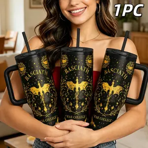 40oz Basgiath War College Dragon Tumbler, Fantasy Dragon Rider Insulated Mug, Gold Stainless Steel, Leakproof Thermal Coffee Cup, Drinkware