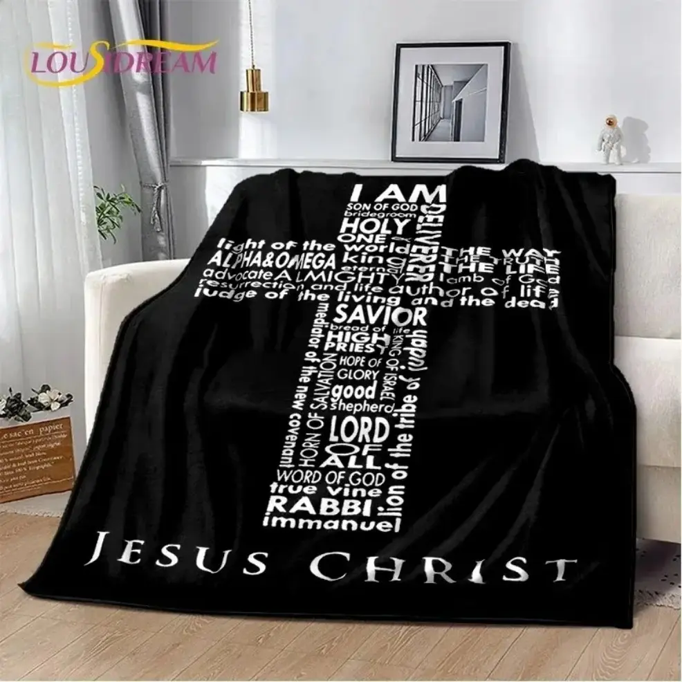 3D Pray Holy Bible Cross Jesus Soft Flannel Blanket Adult & Baby Size for Bed Bedroom Sofa Picnic, Warm Throw Blanket Cover for Outdoor Leisure Nap Religious Holiday Gift
